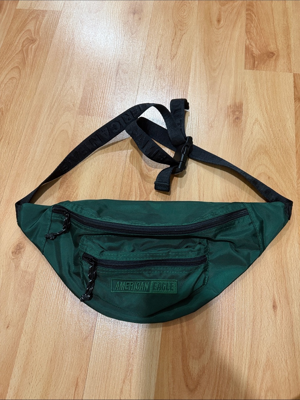 American Eagle Outfitters Green Nylon Waist Bag with Black Strap